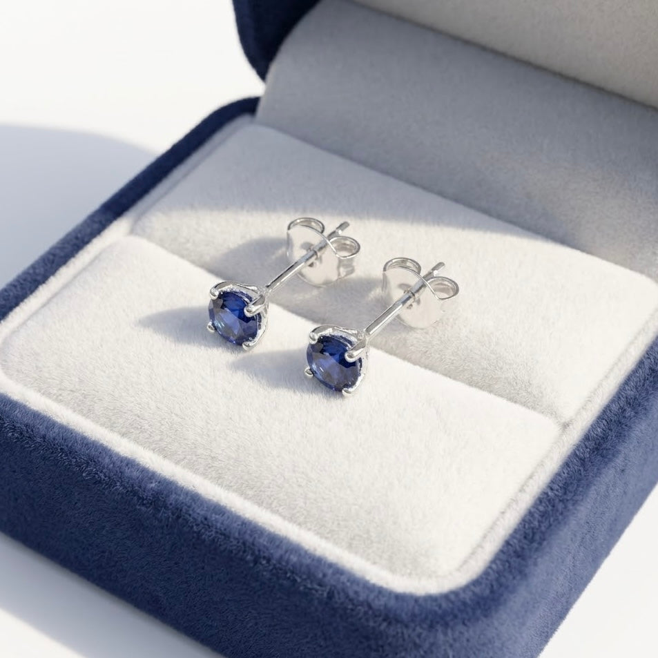 Aretes Plata Mini Azul 4MM