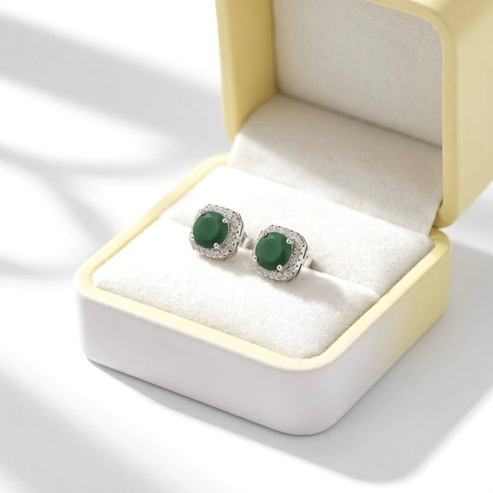 Aretes Plata Verde 8MM