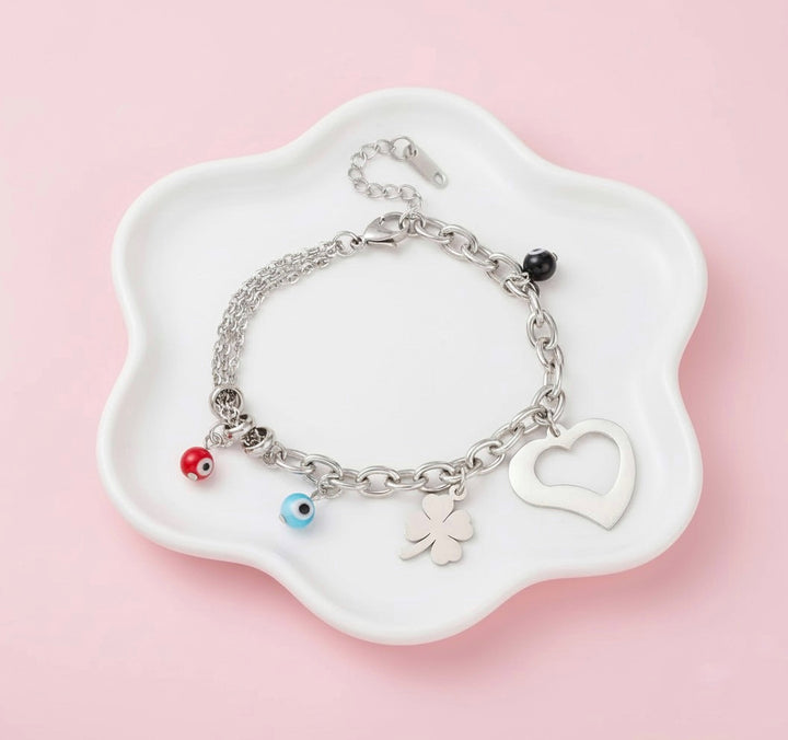 Pulsera Acero Corazón Trébol