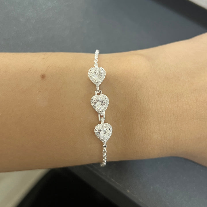 Pulsera Plata Triple Corazón