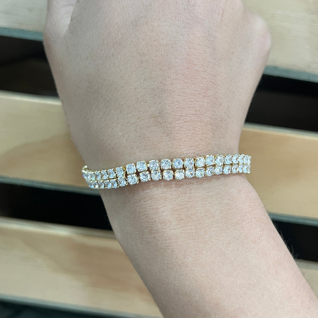 Pulsera Acero Circonias dos filas Dorada