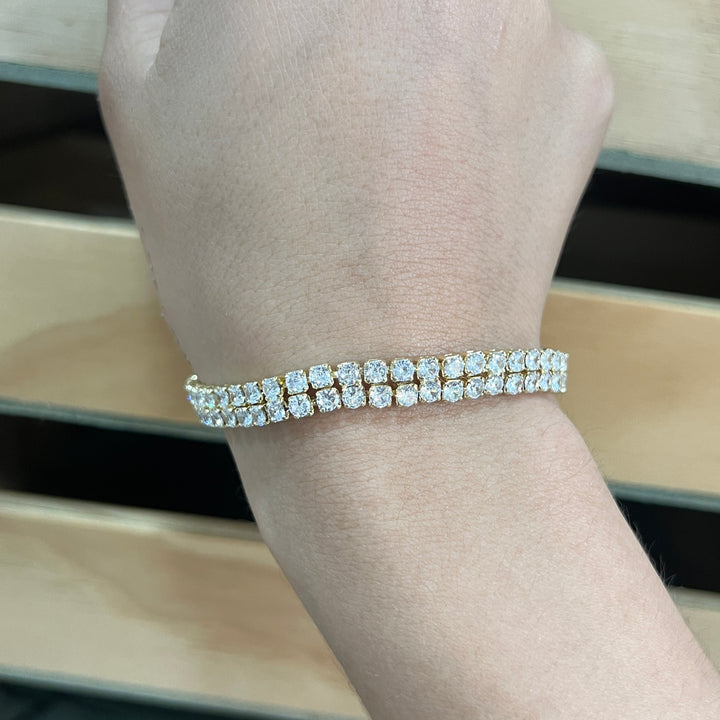 Pulsera Acero Circonias dos filas Dorada
