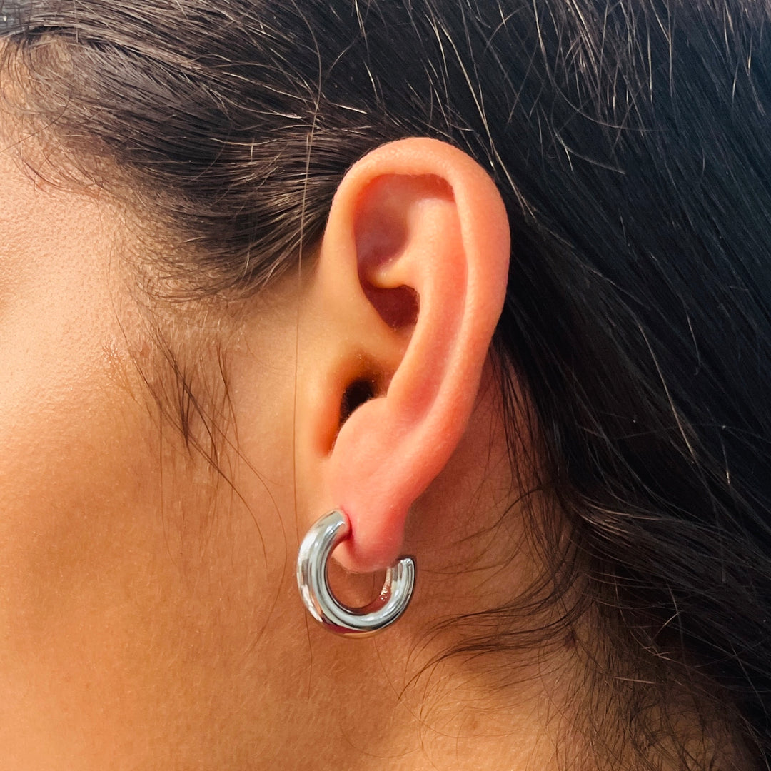 Aretes Acero Media Luna Plateada 20MM