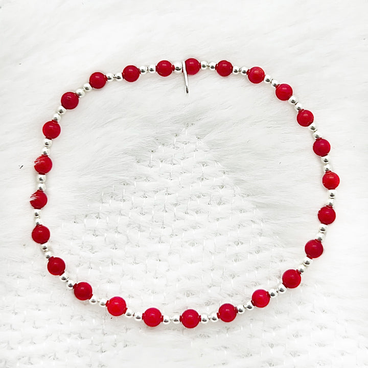 ▷ Pulsera Coral Plata ⚪️🔴 Nicola Joyería