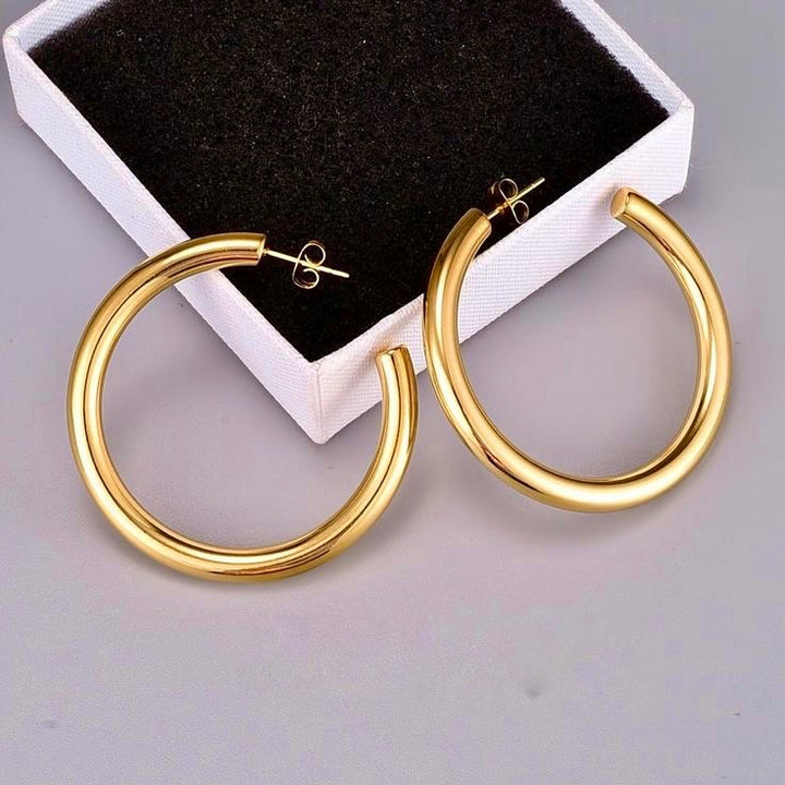 Aretes Acero Brillantes Dorado ✨ 40 MM