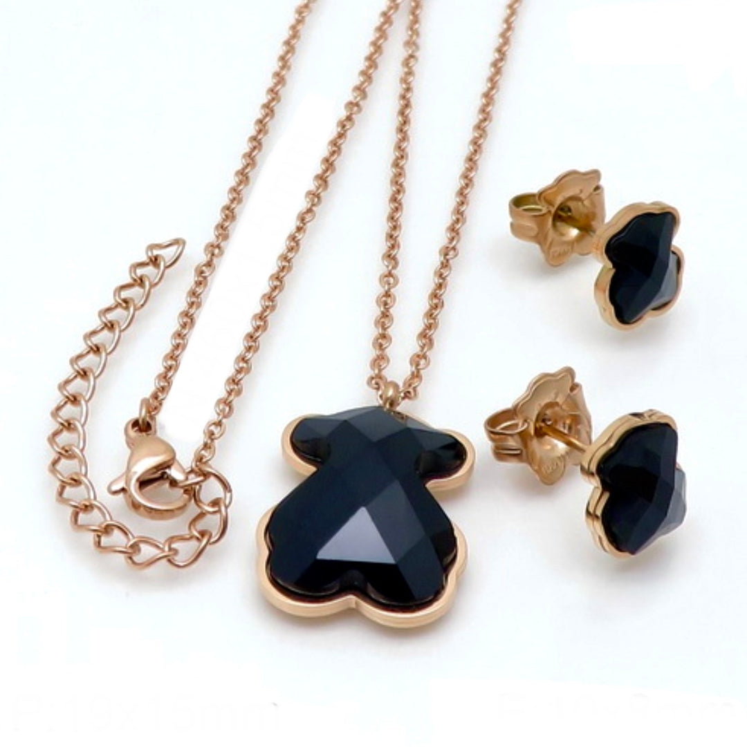 Juego de Acero TOÜS Oro Rosa Piedra 🐻⚫️
