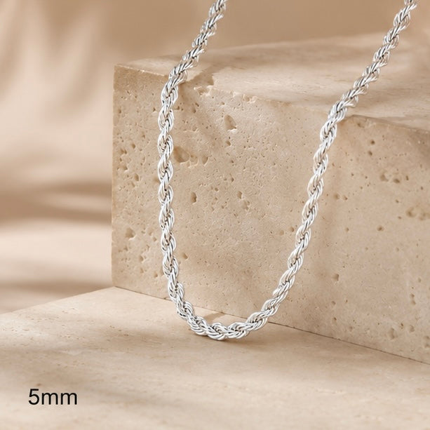 Cadena Acero 5MM Mecate 50CM Plateada Blanco