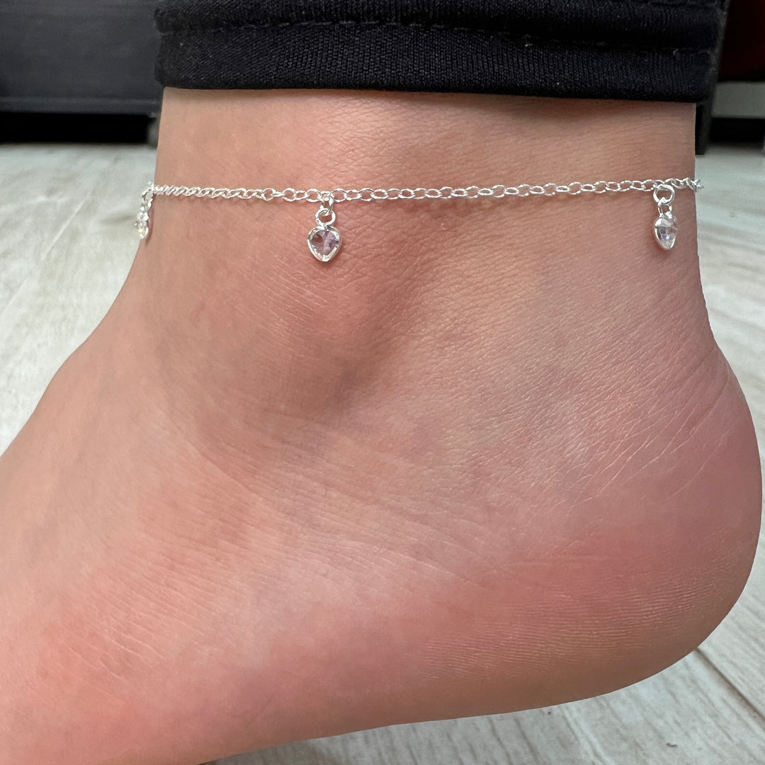 Tobillera Plata Corazón Brillante🤍