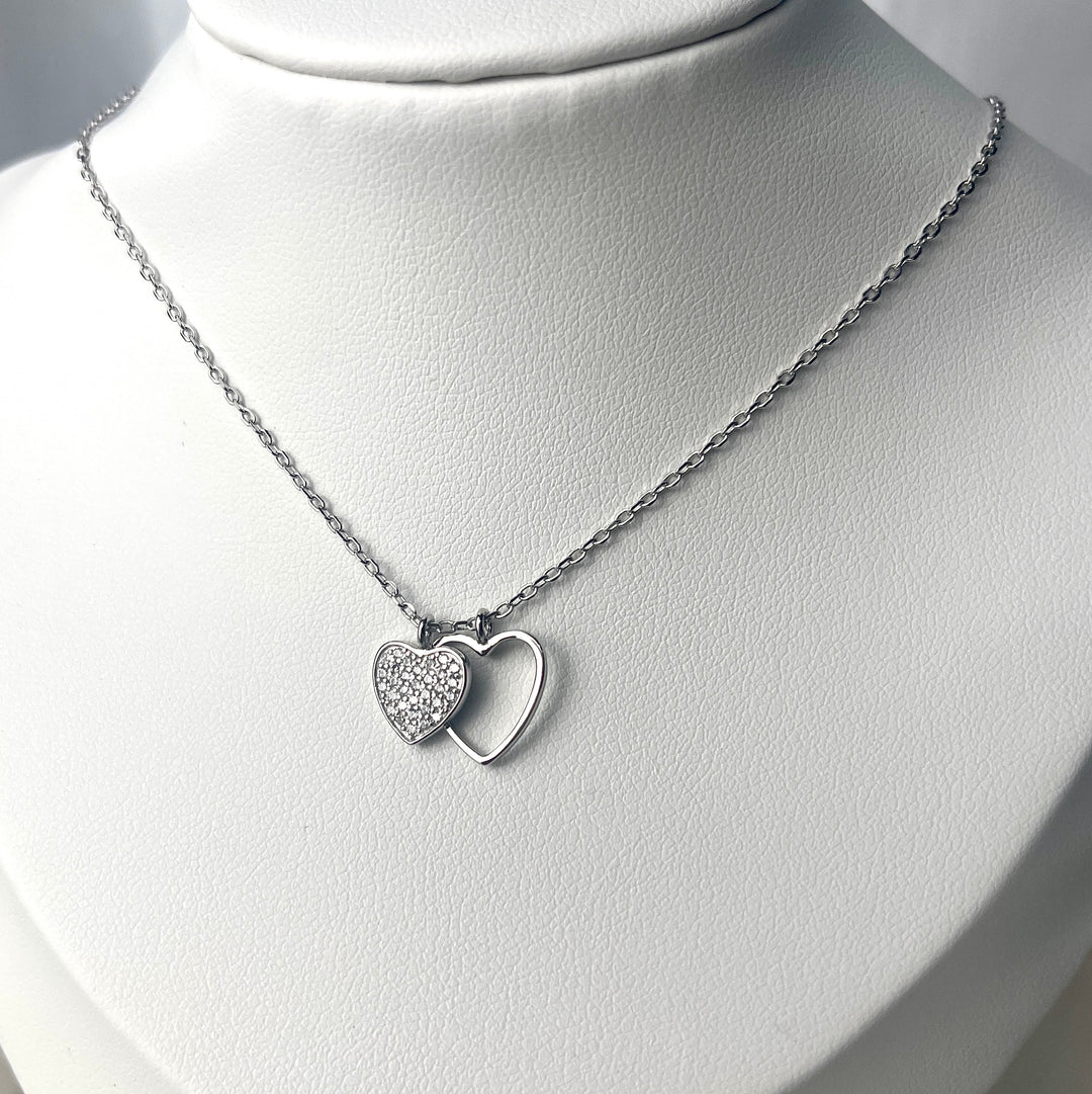 Collar Plata Doble Corazón Plateado