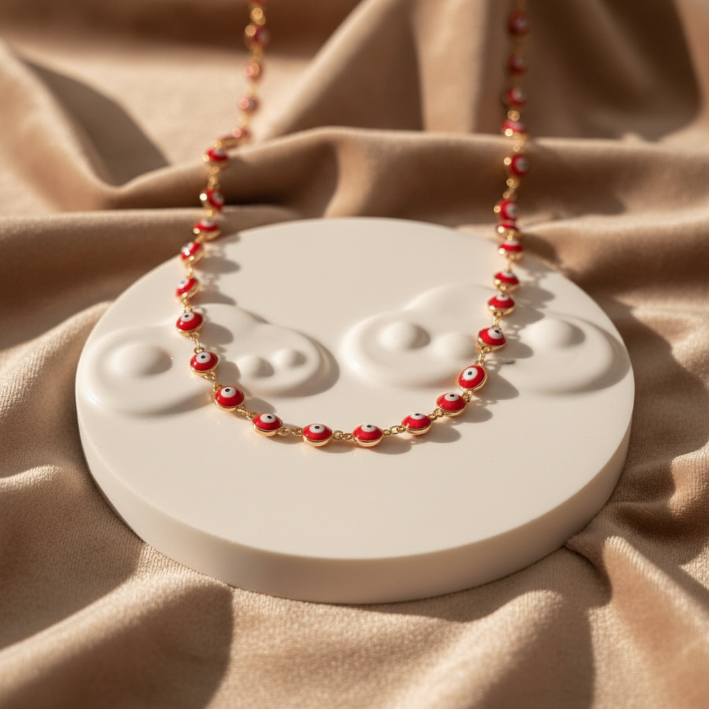 Collar de Acero Ojo Turco Roja Dorada