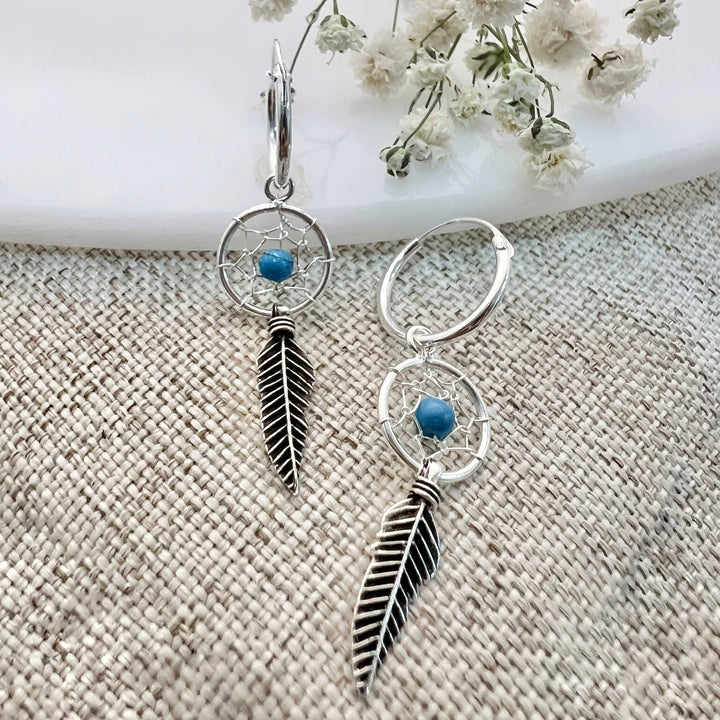 Compra online unas argollas colgantes de plata 925 con atrapasueños y turquesas ✔️ Envío en 48 horas ✔️ Alta Calidad ✔️ Costa Rica 🇨🇷 