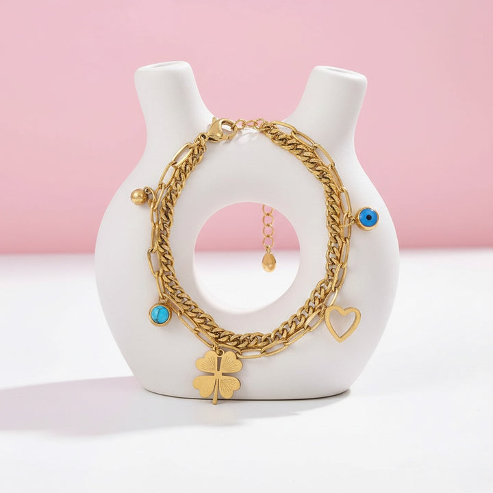 Pulsera Acero Trébol Corazón