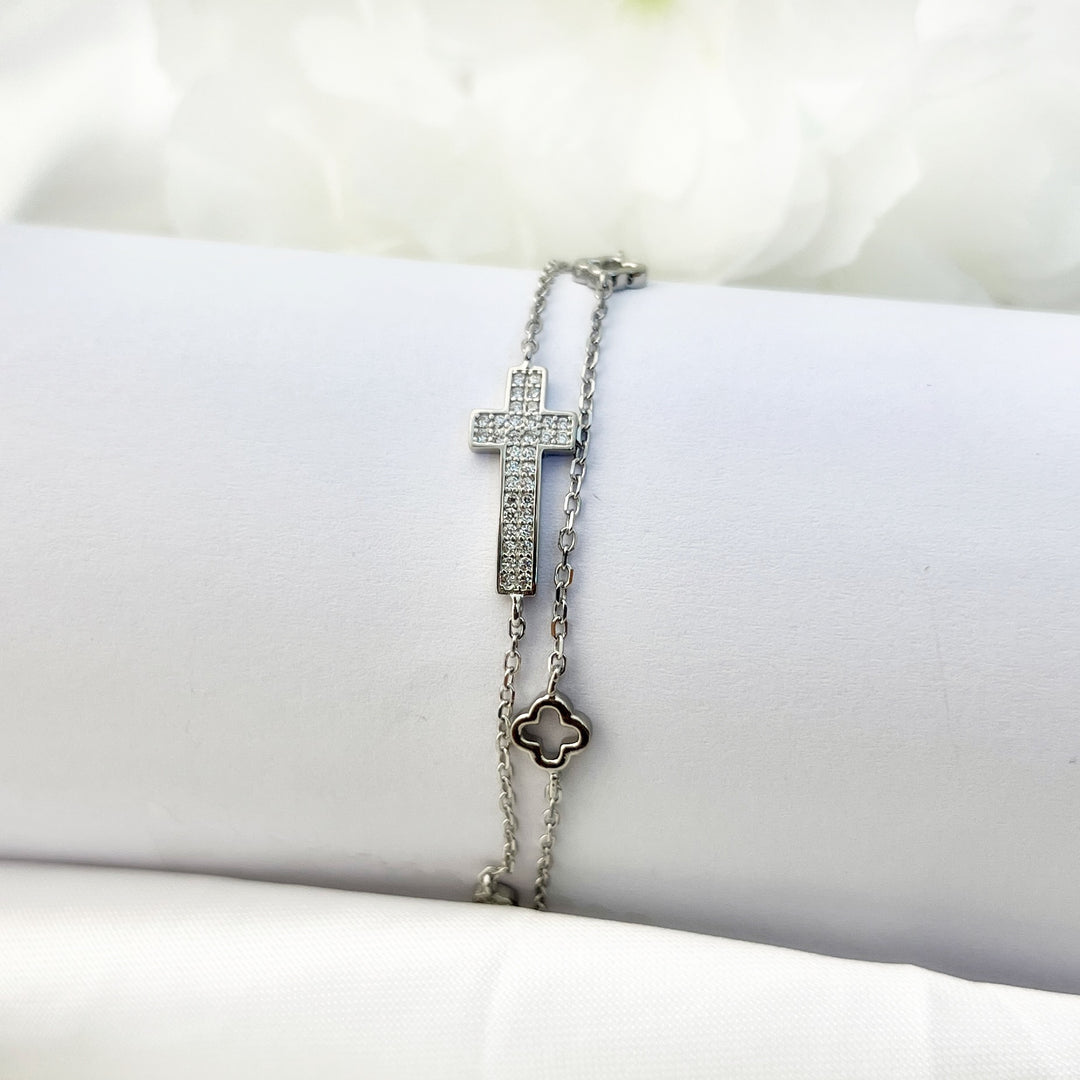 Pulsera Doble de Plata Cruz ✝️