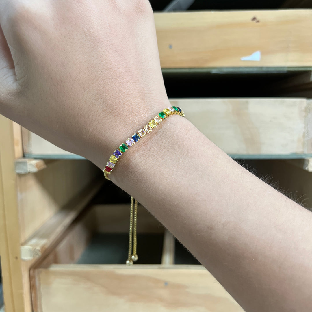 Pulsera Acero 🌈Multicolor Tennis Dorada