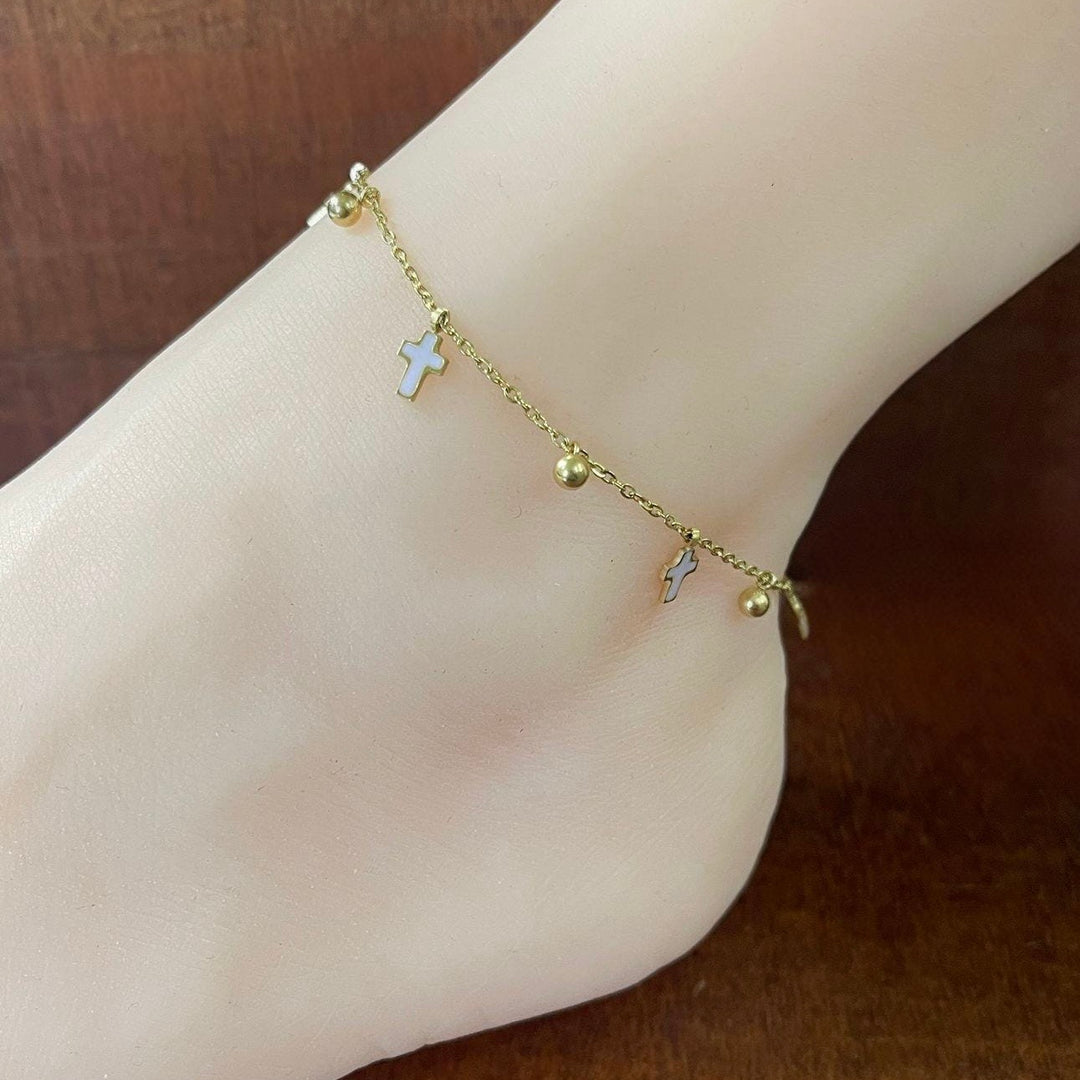 Tobillera Acero Dorada Cruz Rosadas✝️