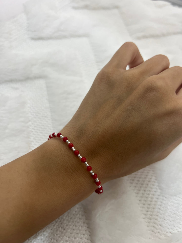 ▷ Pulsera Coral Plata ⚪️🔴 Nicola Joyería