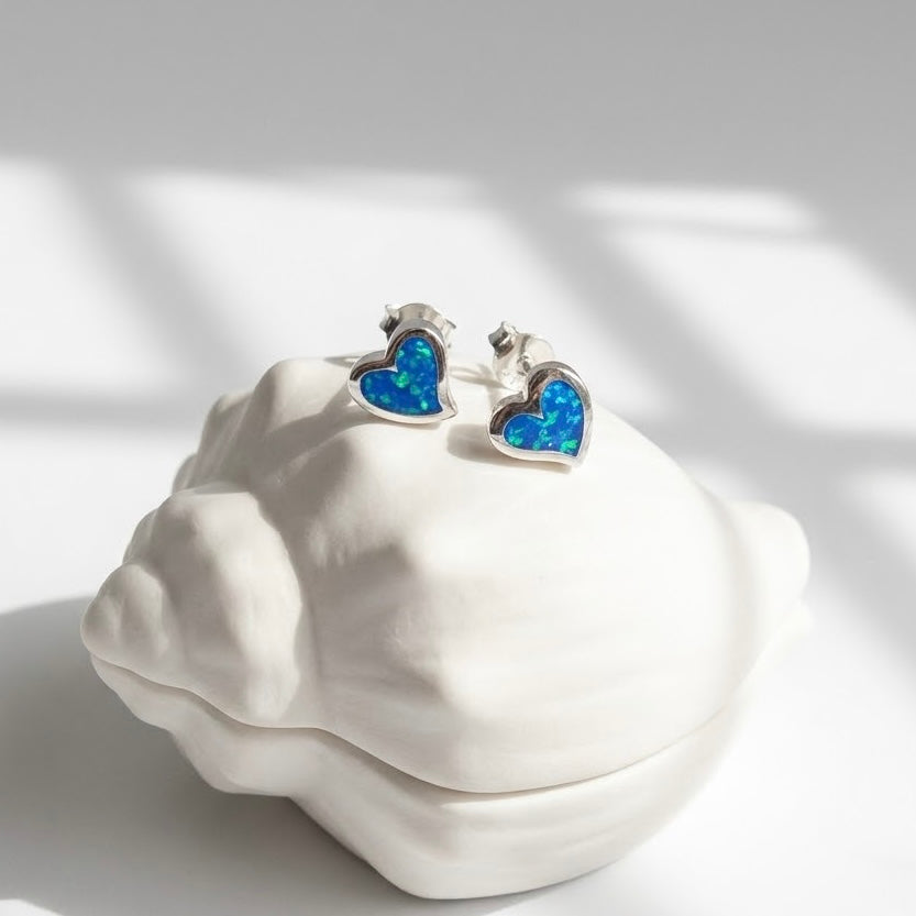Aretes Ópalo Corazón 💙 8MM