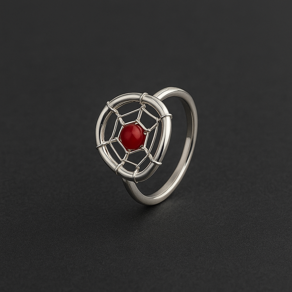 Anillo de Plata Atrapasueños centro Rojo
