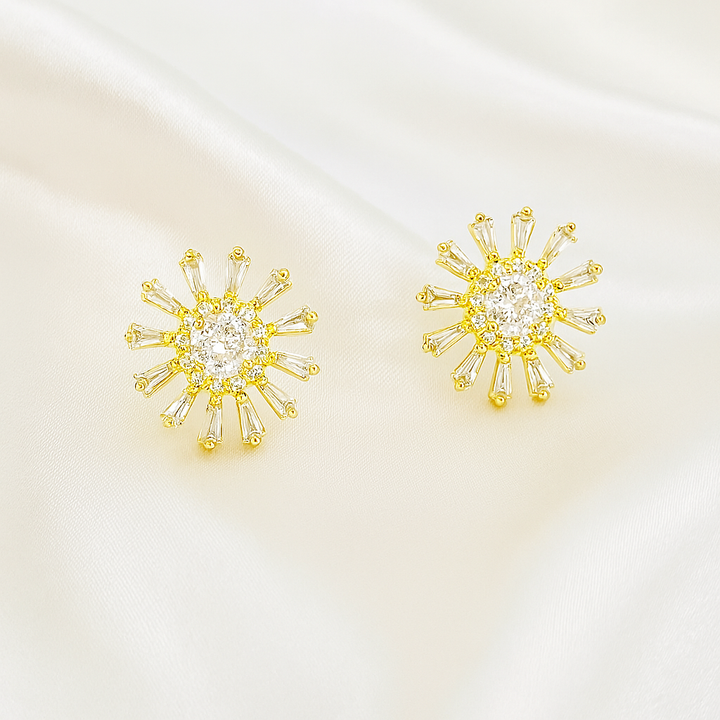 Aretes de Acero Prensa Flor Dorada