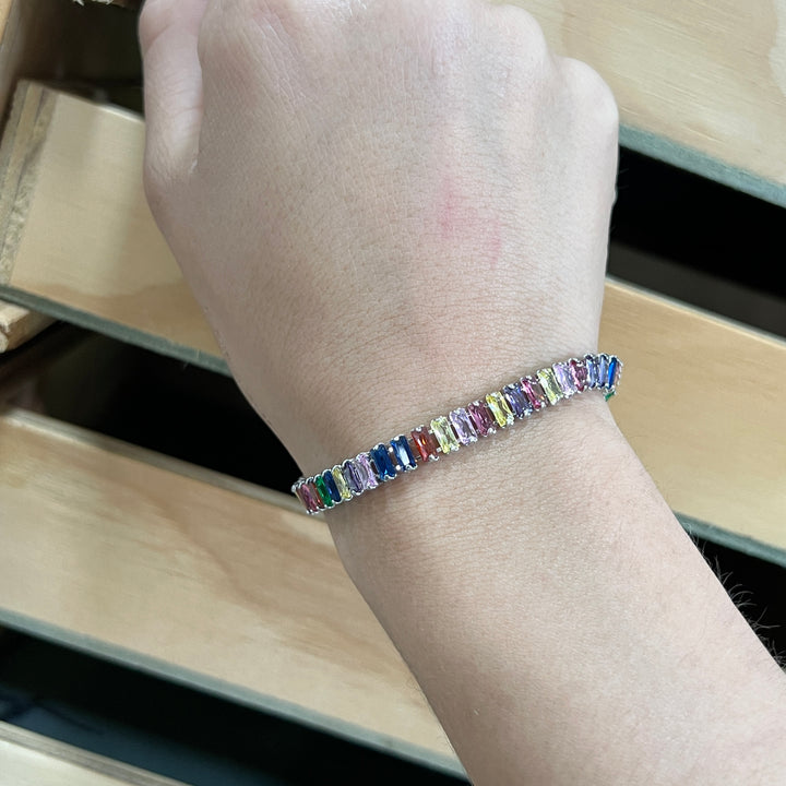 Pulsera Acero 🌈 Multicolor Baguettes Plateado