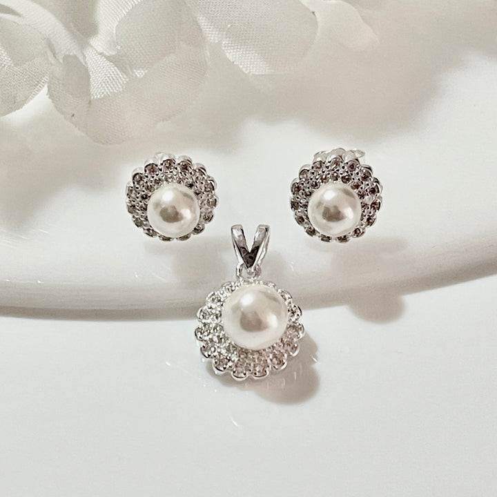 Juego Plata Perlas Flor Muchos Pétalos 💐