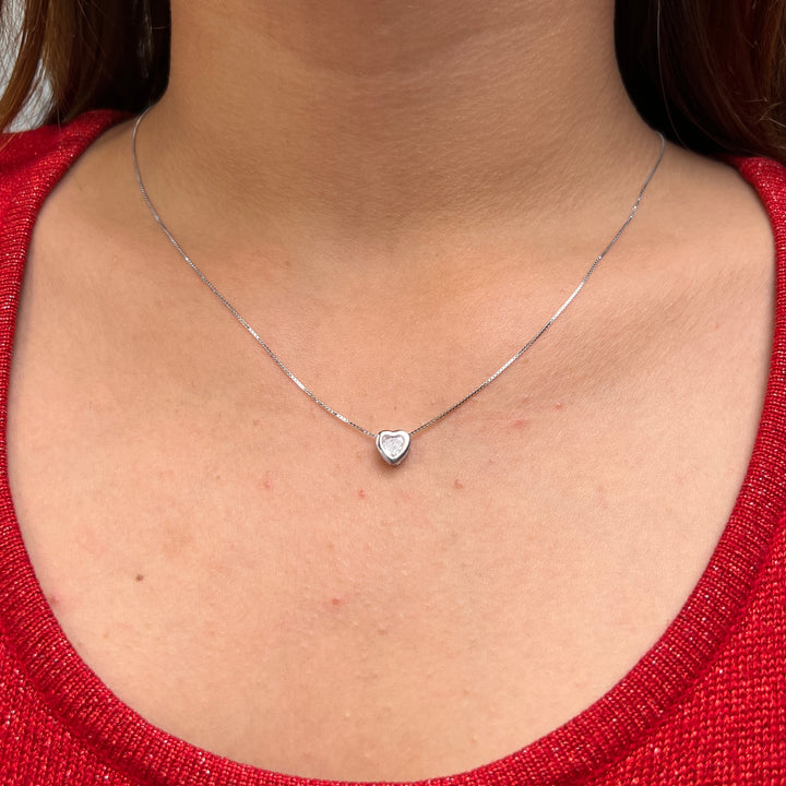Collar Plata Corazón Brillante Grande