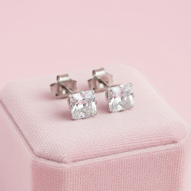 Aretes de Acero Cuadro Plateado