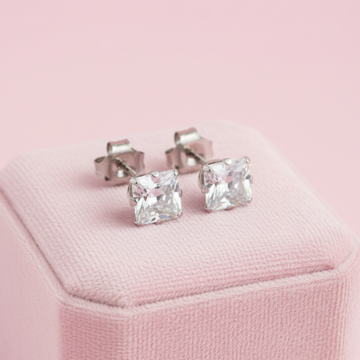 Aretes de Acero Cuadro Plateado