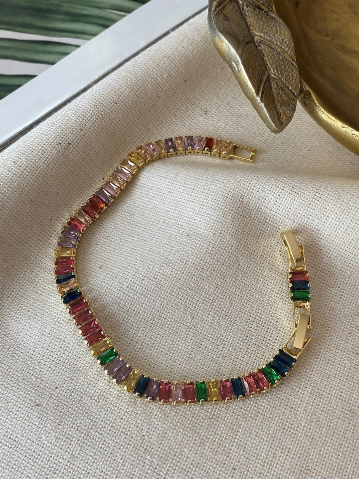 Pulsera Acero 🌈Multicolor Baguettes Dorada
