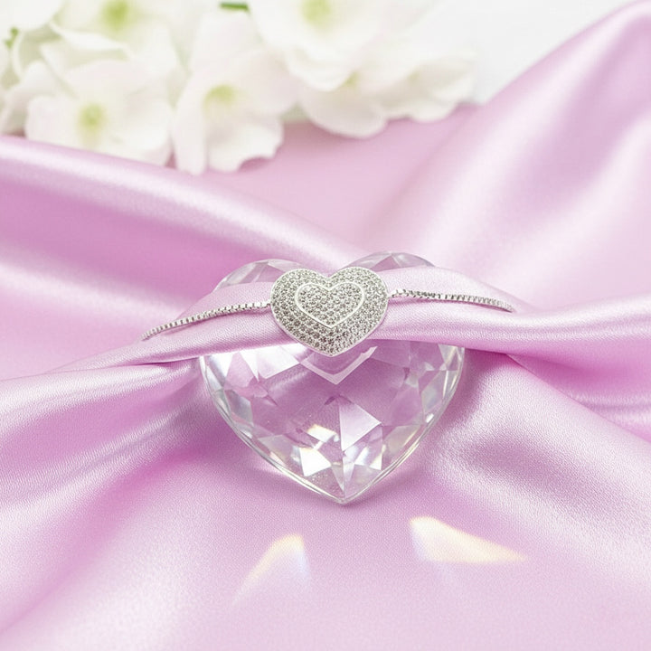Pulsera de Plata Corazón con Circonita