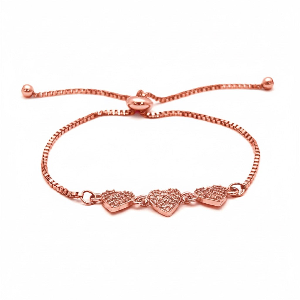 Pulsera Acero Trio de Corazón Oro Rosa🩷