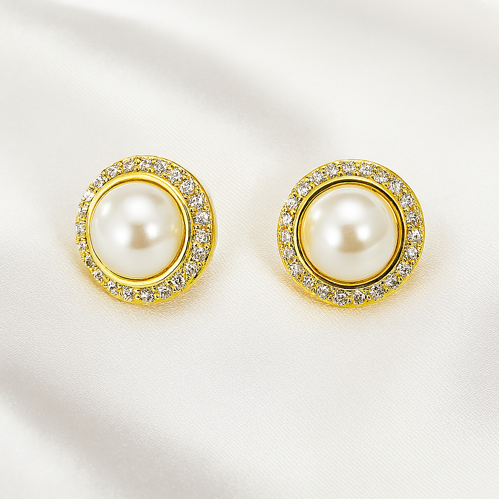 Aretes de Acero Prensa Dorada Perla Majestuosa