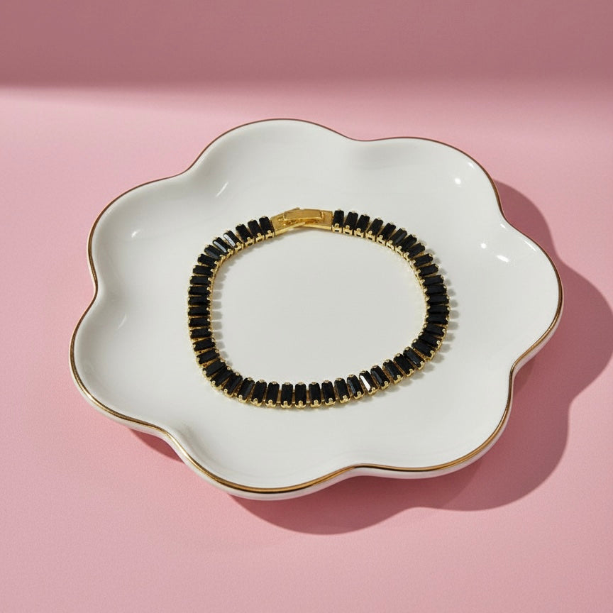 Pulsera Acero Baguettes Dorada Negro
