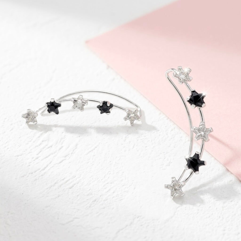 Aretes Escaladores Estrellas Blanco y Negro