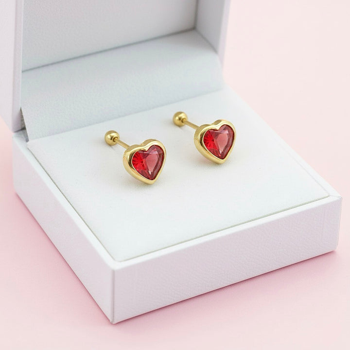 Aretes de Oro 10k Corazón Rojo 5MM