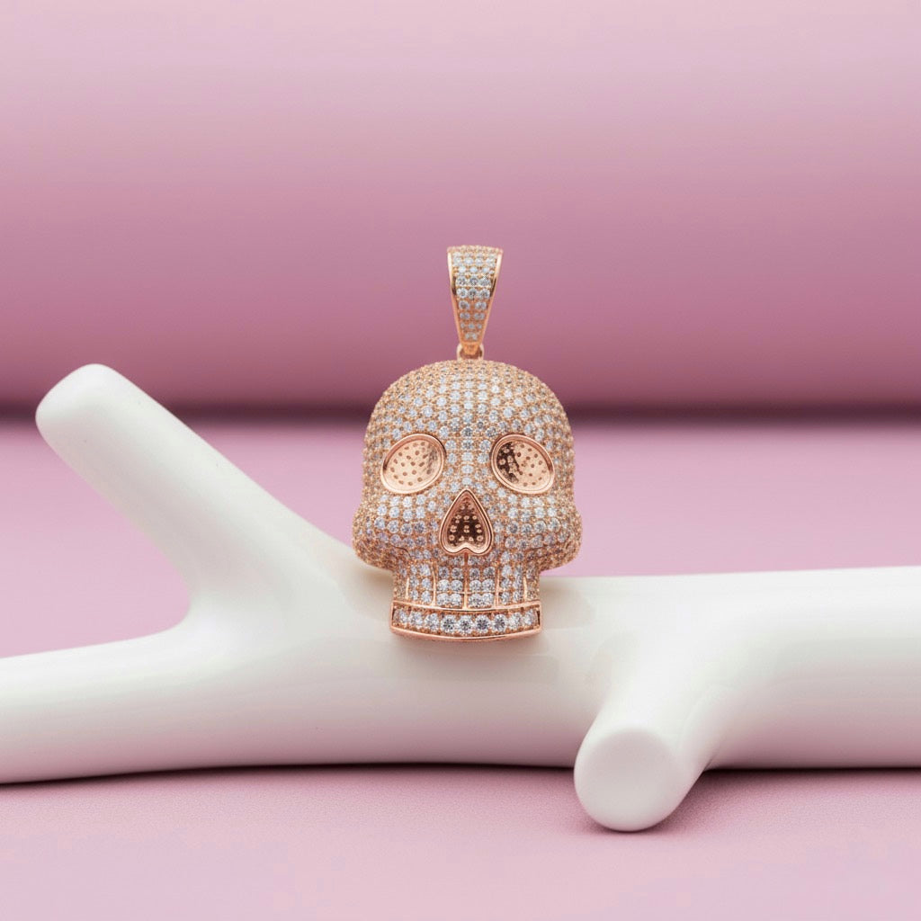 Dije de Acero Calabera Oro Rosa 💀