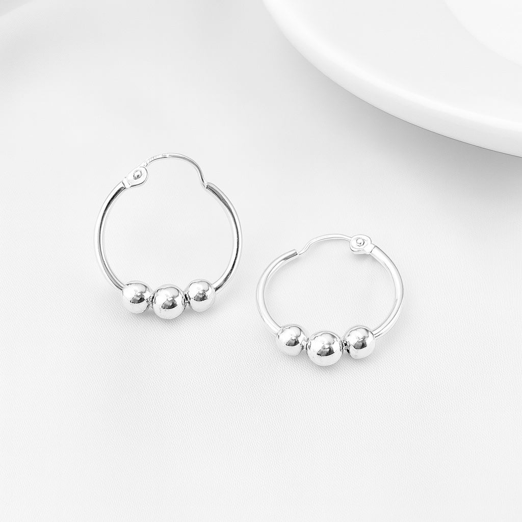 Argollas Plata Tri Bola 20MM