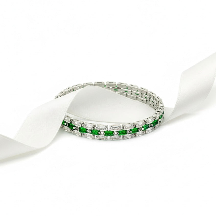 Pulsera Acero Rígidas Verde Plateada