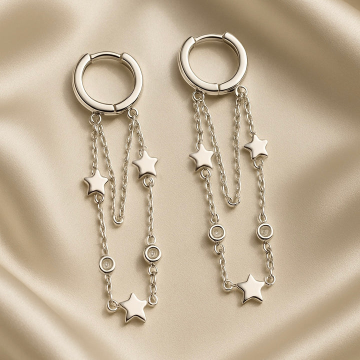 Huggies de Plata Estrellas y Cadenas