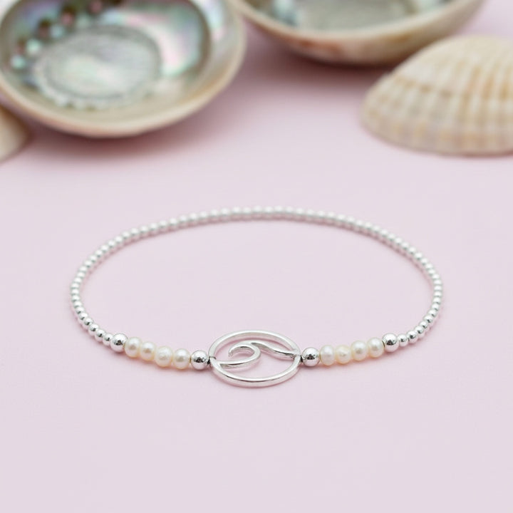 Pulsera Perlas Ola de Mar Plata 🌊