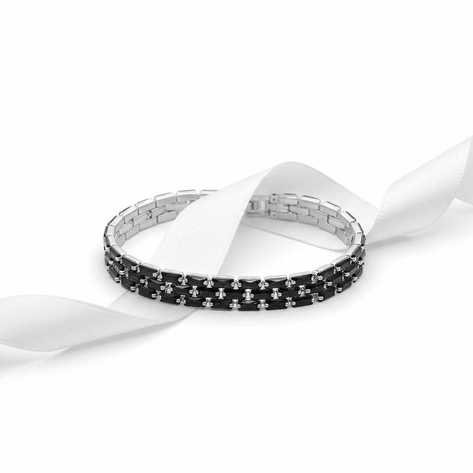 Pulsera Acero Rígidas Plateada Negra