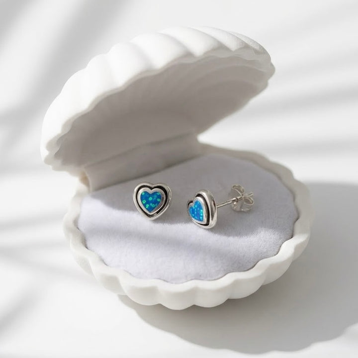Aretes Ópalo Corazón 💙 7MM