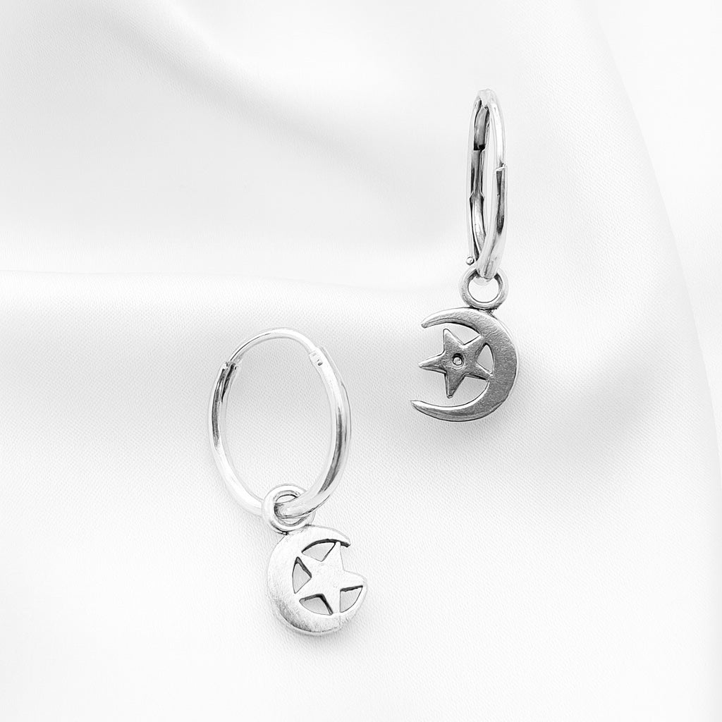 Argollas Colgantes Luna con Estrella