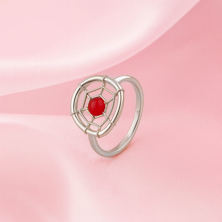 Anillo de Plata Atrapasueños centro Rojo