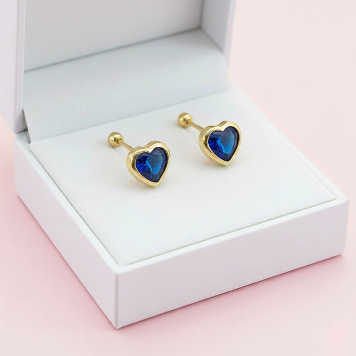 Aretes de Oro 10k Corazón Azul 5MM