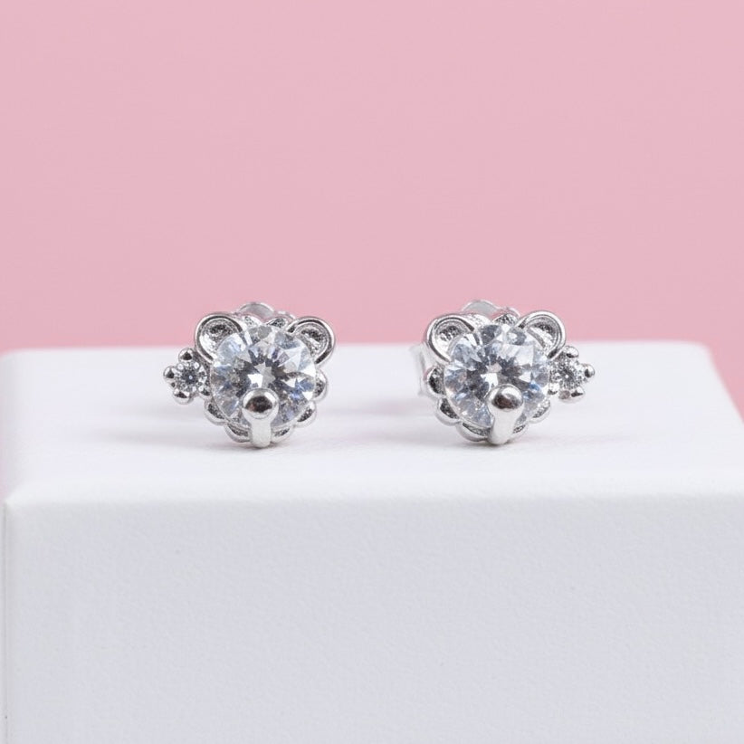 Aretes de Plata Oso Circonitas Blancas 6MM