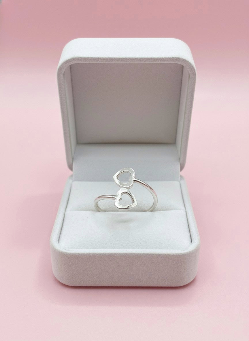 Anillo de Plata Dos Corazones Ajustables