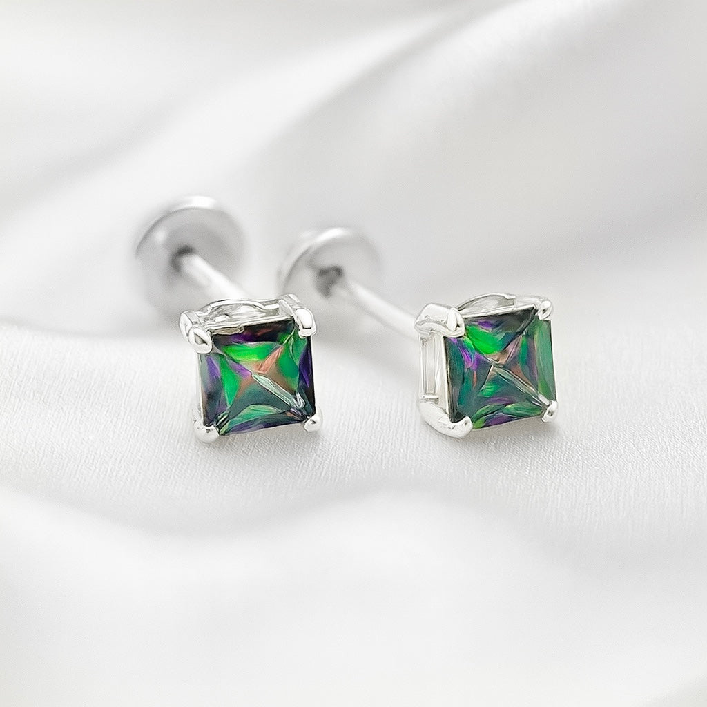 Aretes de Plata Cuadrados Topacio Místico 5MM