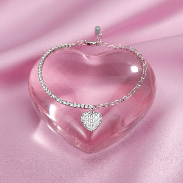 Pulsera Plata de Corazón Circonias Blancas