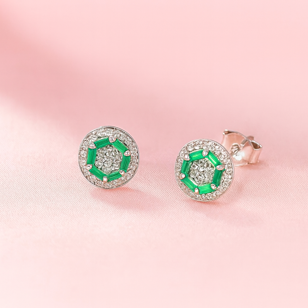 Aretes de Plata Círculo Verde 8MM